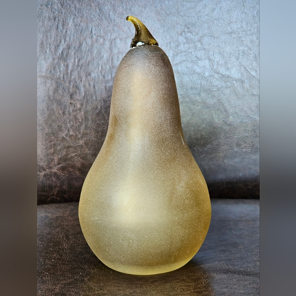 Blenko Glass Pears Frosted Golden Amber 8.5” Fruit Figurines Handblown - Picture 2 of 9